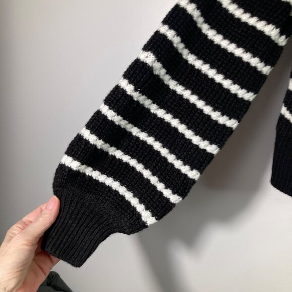 Womens Cato Striped V Neck Bow Button Cardigan S Acrylic Black White - Picture 5 of 9